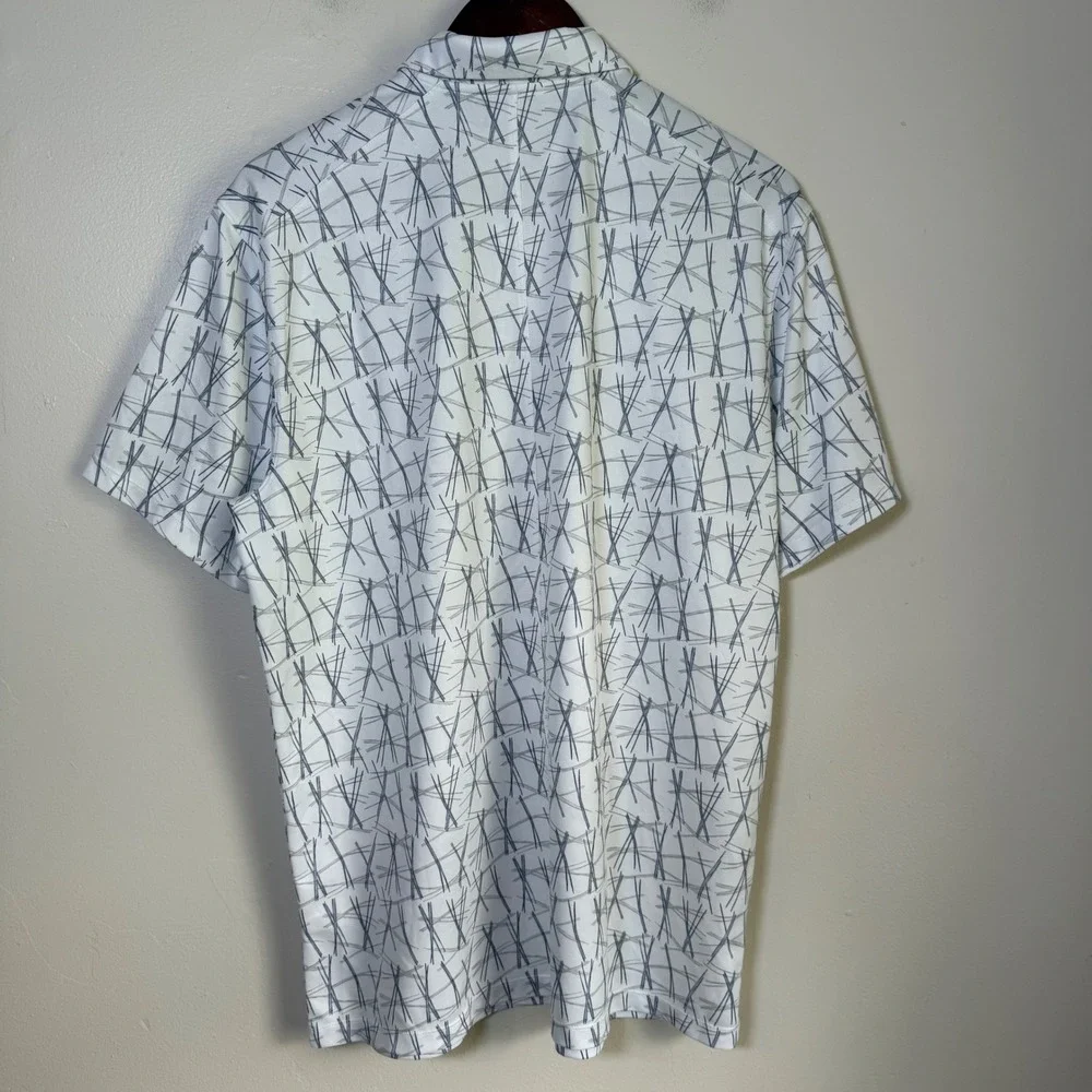 Nike Dri-FIT Geometric Crosshatch Print Golf‎ Polo Shirt Size Large White Gray
